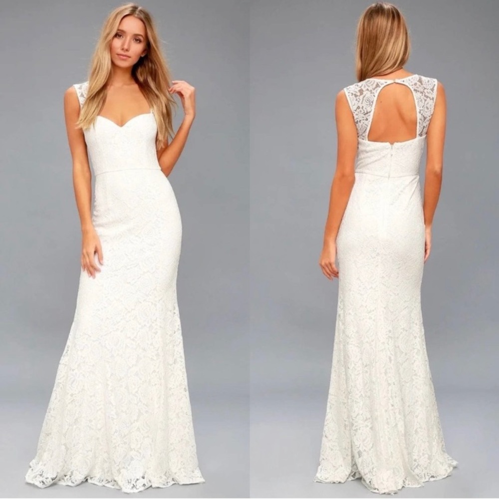 NWT Lulus Rosetta White Lace Maxi Dress
